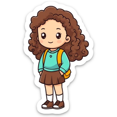 Una chica con pelo rizado y marrón sticker