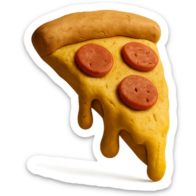 pizza slice with gooey cheese and pepperoni in claymation style sticker