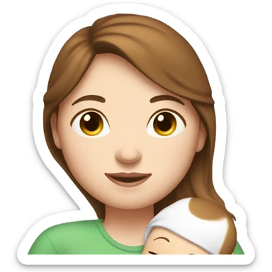 Mum with white skin, brown hair, cuddling her new baby sticker