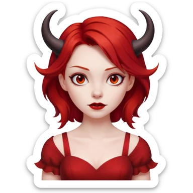 Red hair girl with evil horns and red dress sticker