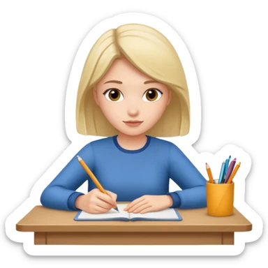 female student writing at a table sticker