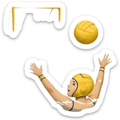 An icon featuring a yellow water polo ball floating on the water with goals in the background, inside a swimming pool. The design includes splashes and ripples, symbolizing the fast-paced action and strategy of water polo. Transparent background highlights. sticker