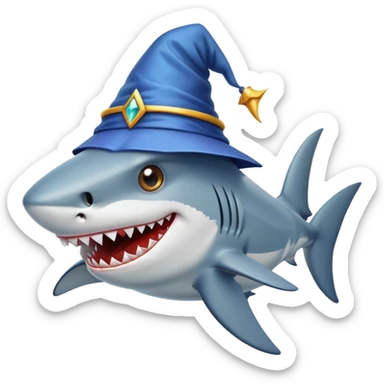 a shark with a wizard hat sticker