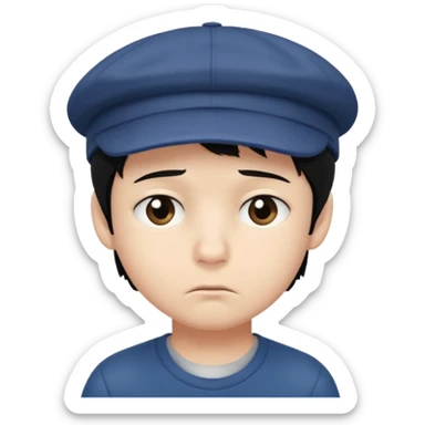 Gere um menino de cabelos preto e boné com feição triste sticker
