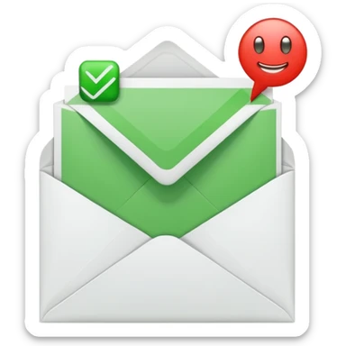 white envelop with a letter and green checked checkbox inside sticker