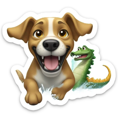 Dog chasing an alligator  sticker