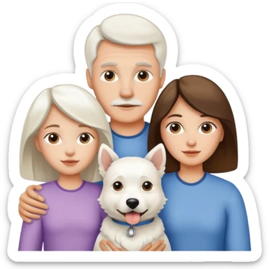 parents, daughter and a white dog sticker