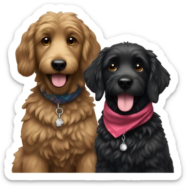 Two BLACK Groodles with a big smile. Also with a bandanna around its neck. Both Dogs needs to be all black sticker