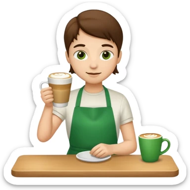 Barista + green apron + latte cup sticker