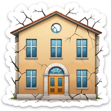 Abandoned school, cracked walls, broken windows, no background, simple style, minimal details sticker