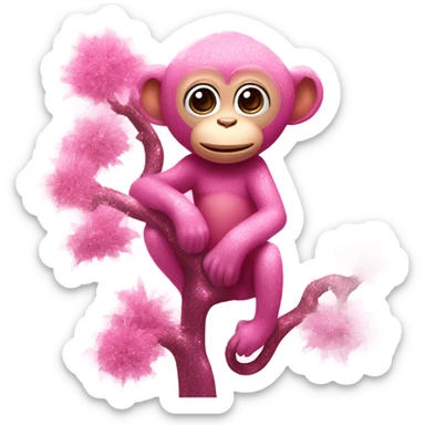 Pink monkey on a pink tree with glitter sticker