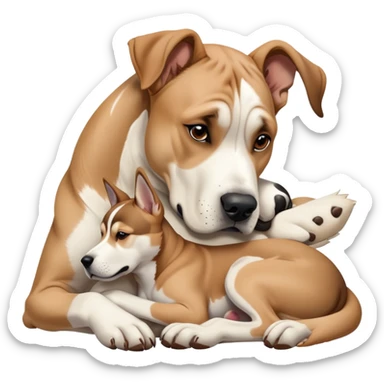 tan Great Dane cuddling a husky, realistic  sticker
