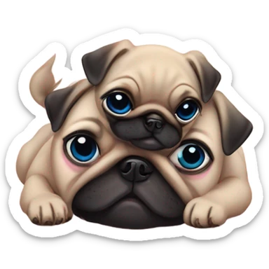 1 Baby pug with big blue eyes hugging a baby pug with pink eyes  sticker