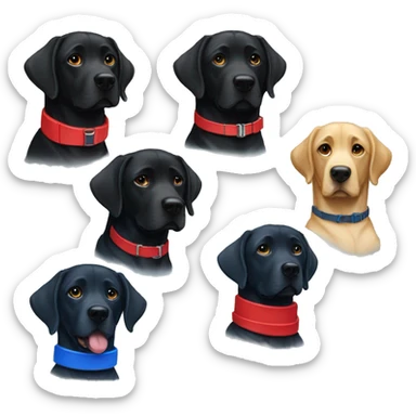 2 black labradors, 1 red collar, 1 blue collar. sticker