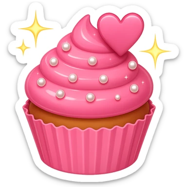 Make the cupcake pink with pearls and sparkles in emoji style, no background. The style should resemble apple style emojis with a clean and concise look. sticker
