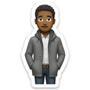 Julián wearing a grey coat sticker