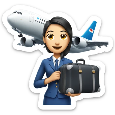 asian FLIGHT ATTENDANT WITH A LUGGAGE sticker