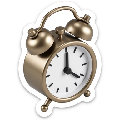 a realistic metallic alarm clock, skeuomorphism style sticker