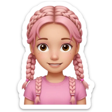 A girl whit freckles and two braids and a cute blush and a cute smile and face whit lashes and a pink top and a short skirt sticker