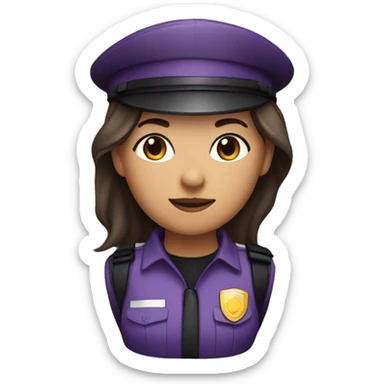 Security guard, no hat, woman, dark hair, light brown skin, purple hair, no hat  sticker
