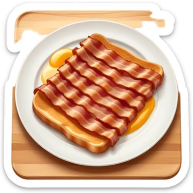 Cinematic crispy sizzling bacon, slightly curled, golden-brown with a perfect crunch, glistening with rich flavor, deep warm tones, served on a breakfast plate, comforting and indulgent. sticker