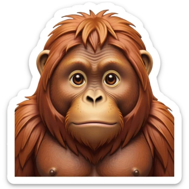 Cinematic Noble Orangutan Portrait Emoji, Poised and regal, with a robust, thoughtful build and deep, soulful eyes framed by rich, textured fur, Simplified yet sharp and sophisticated features, highly detailed, glowing with a soft, earthy glow, high shine, intelligent and contemplative, stylized with an air of ancient wisdom, focused and commanding, soft glowing outline, capturing the essence of a watchful and confident guardian that appears ready to step out of the screen with timeless authority! sticker