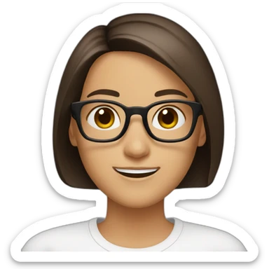 Brunette bob cut dark brown eyes glasses smiling sticker