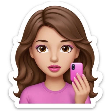 girl with long wavy brown hair, brown eyes, light to medium complexion, in a pink shirt, pink lips, long lashes, puckered lips, just had my nails done sticker