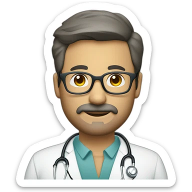Hombre médico muy delgado, sin bigotes, de pelo blanco muy corto con gafas transparentes con un estetoscopio en el cuello sticker