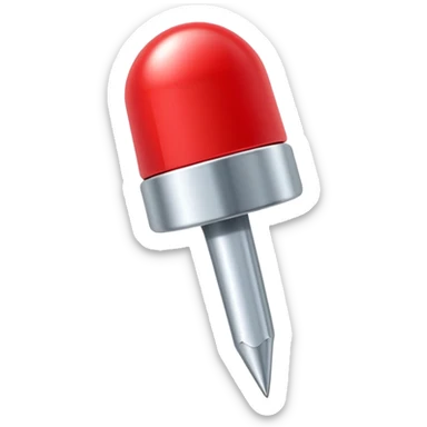 Red push pin with shiny metal top and sharp point sticker