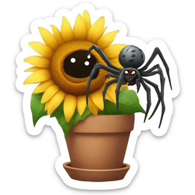 Majestic spider growing out of sunflower pot like a flower sticker