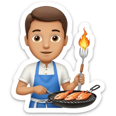 man grilling seafood on a sizzling grill sticker