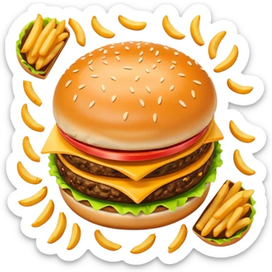 i want a Cheeseburger and Fries with a angle to 15–20° gentle bird’s-eye angle sticker