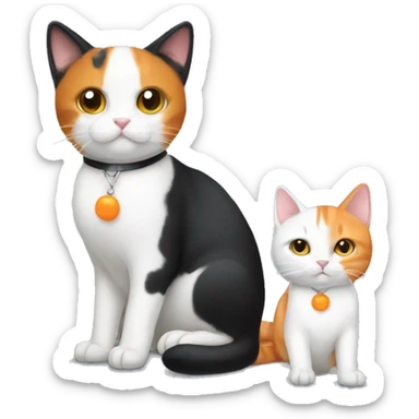 Tuxedo cat with a orange and white cat sticker