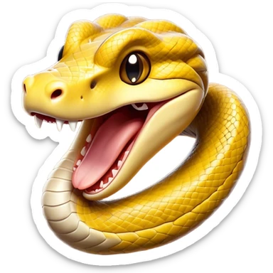 Cinematic Cute Yawning Python Portrait Emoji, Head tilted slightly with a dramatic, wide-open yawn, showcasing a sinuous, scaled form with drowsy, half-closed eyes and an open, relaxed mouth, Simplified yet irresistibly adorable features, highly detailed, glowing with a soft, cozy earthy glow, high shine, relaxed yet expressive, stylized with a dash of whimsical reptilian charm, soft glowing outline, capturing the essence of a drowsy yet affectionate python that appears ready to stretch out for a nap! sticker