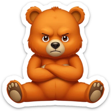 Create a orange friendly bear, make him look like from a kid cartoon. Show his whole body. Make him look shy and cross his leg while he is standing. make him look mad sticker