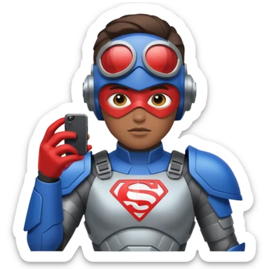 Un photographe high tech du futur, avec du matériel, une armure de terrain à la super héro. sticker