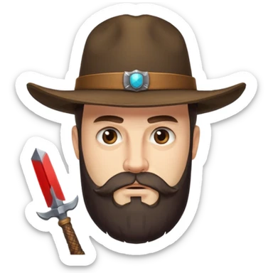 a western earl with full beard, wearing hat, having blade sticker