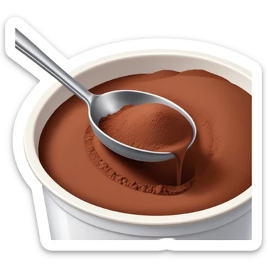 Nesquik chocolate powder being scooped with a spoon from its container sticker