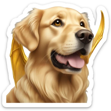 Golden retriever with gold dragon wings  sticker