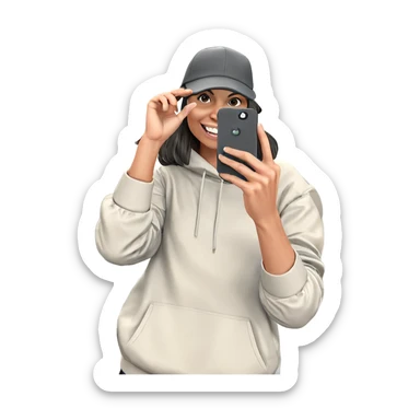 smiling girl taking selfie sticker