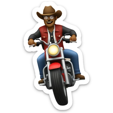 Cowboy using round glasses riding a red trail motorcycle sticker