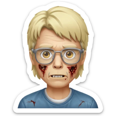 a zombie with glasses and short blonde hair like a mullet sticker