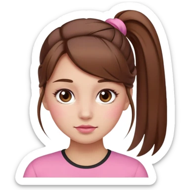 girl with brown hair in a ponytail with pink blush sticker