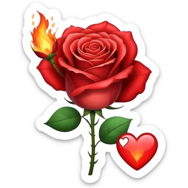 a burning rose with a heart shape sticker