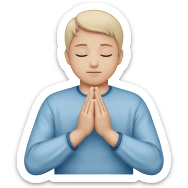 Two hands in prayer pose, muted blue outline, beige fill, soft glow, apple emoji style, PNG, transparent background sticker