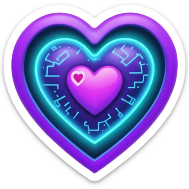 A glowing blue-to-purple neon heart with a small galaxy and green digital hacker code inside. Futuristic, gamer, magical, and powerful. 💚🌌🔥 sticker