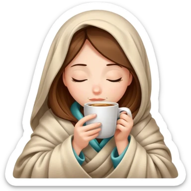 girl inside a blanket sipping coffee eyes closed sticker