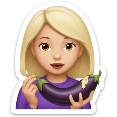 girl eating a black eggplant sticker