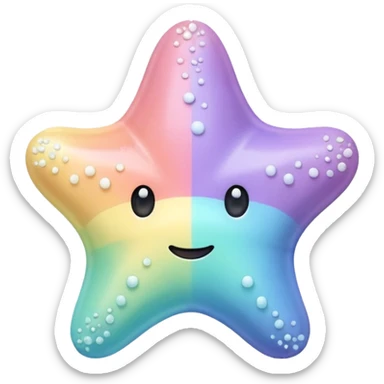 sea star, gentle pastel rainbow, light sugar dusting, adorable minimalist face, 3D, elegant and clean sticker